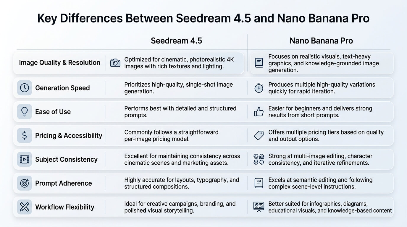 Differences between Seedream 4.5 and Nano Banana Pro