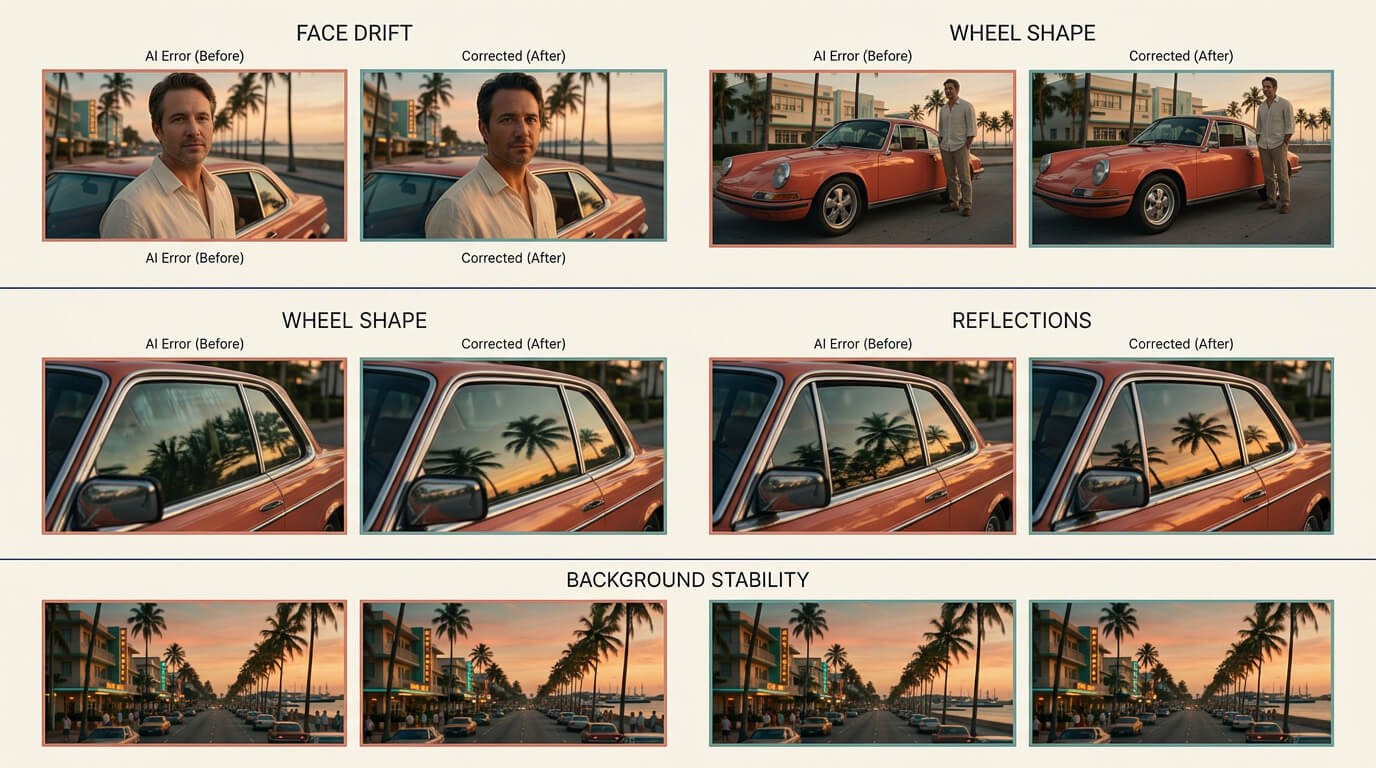 Before-and-after fixes for common GTA 6-style AI trailer errors